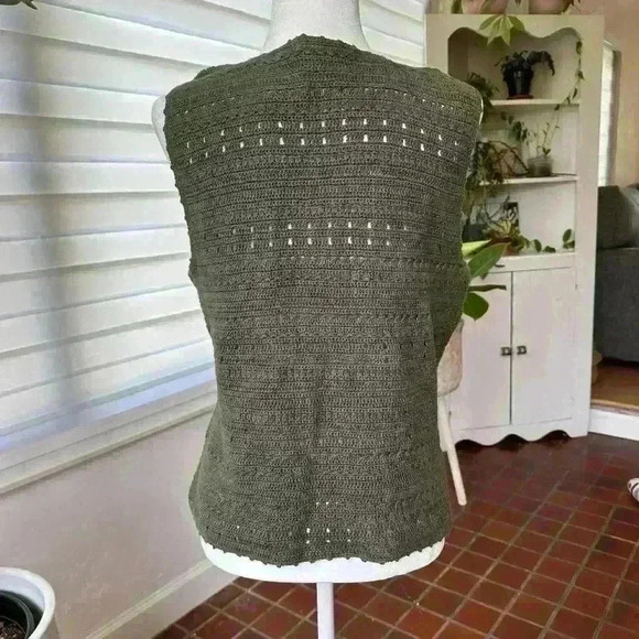Faded Glory Sleeveless Crotchet Knit Summer Top Boho Green Size L (12-14) - Picture 4 of 5